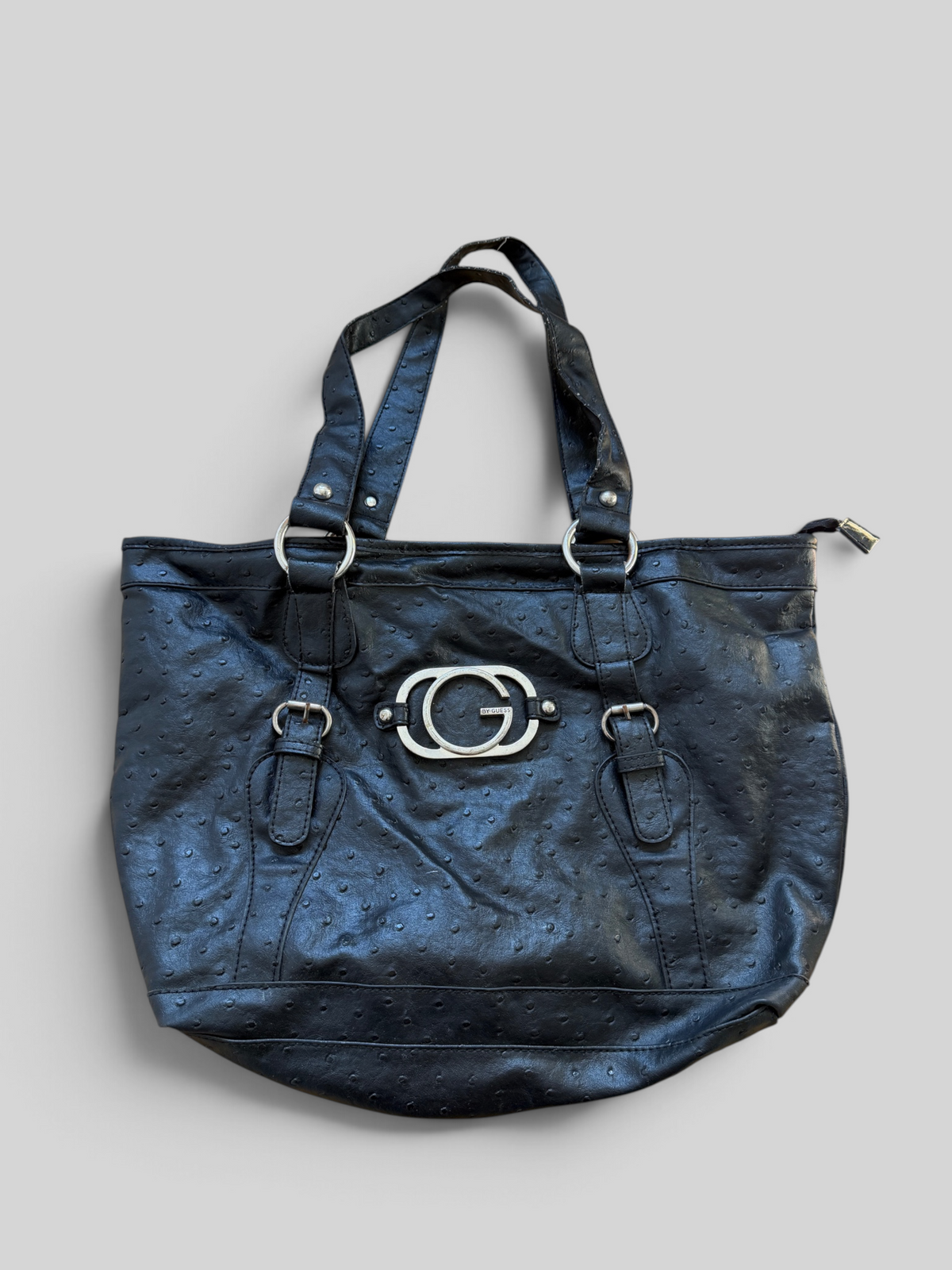 Vintage Guess Black Ostrich Tote Bag