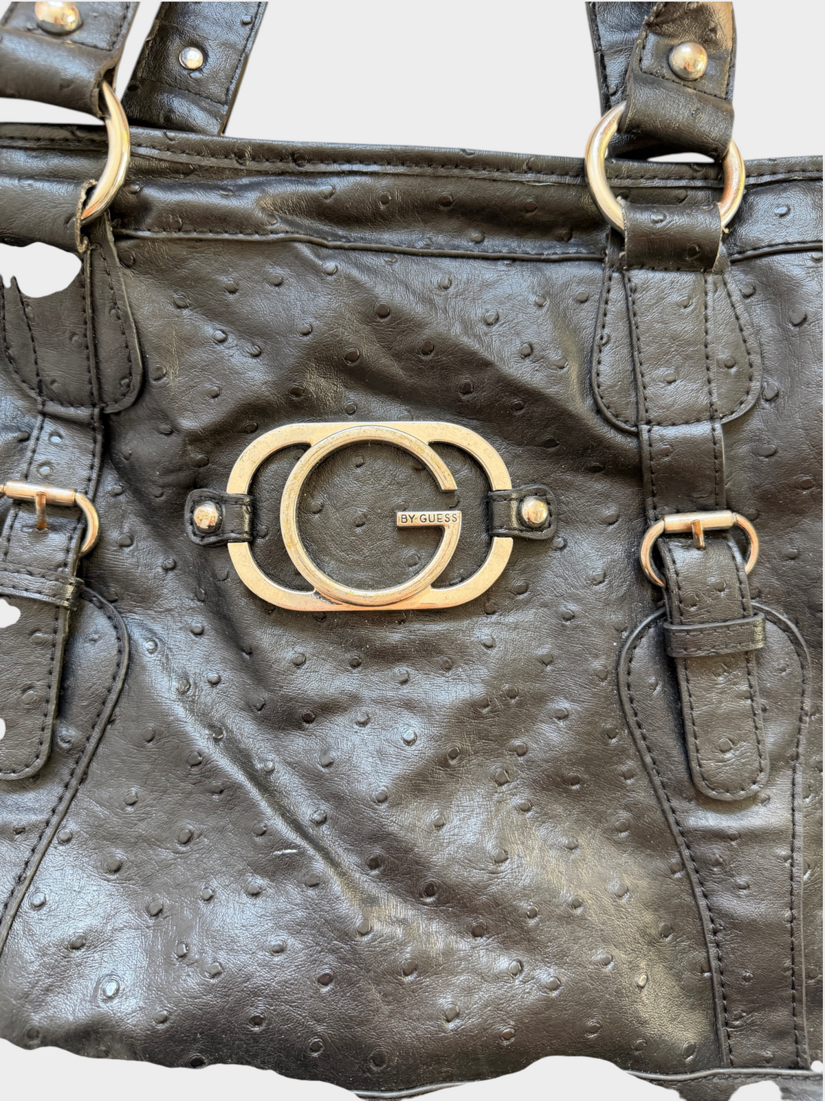 Vintage Guess Black Ostrich Tote Bag