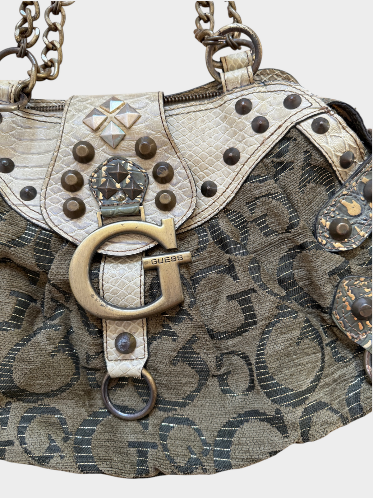 Vintage Guess Monogram Chain Shoulder Bag