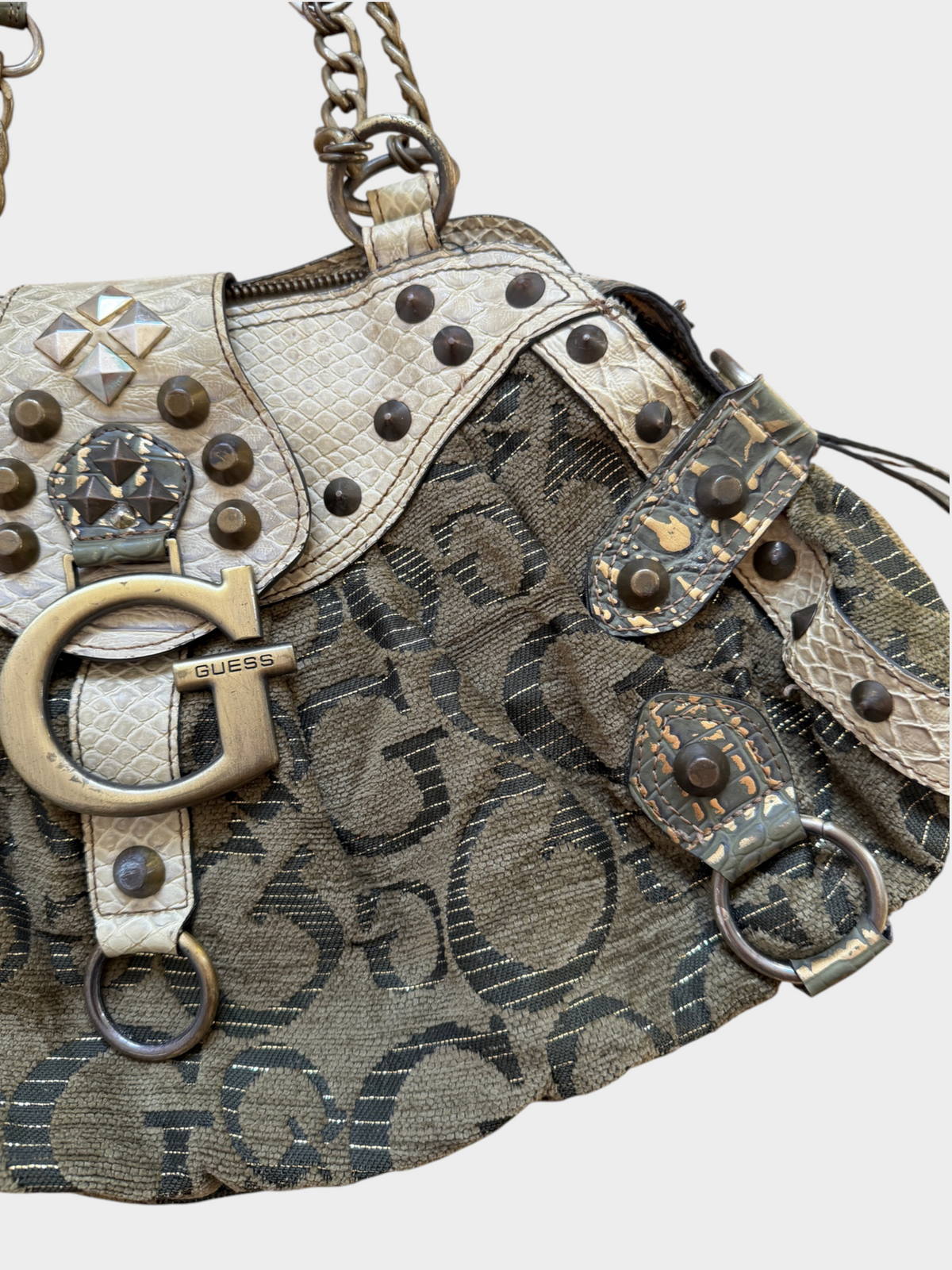 Vintage Guess Monogram Chain Shoulder Bag