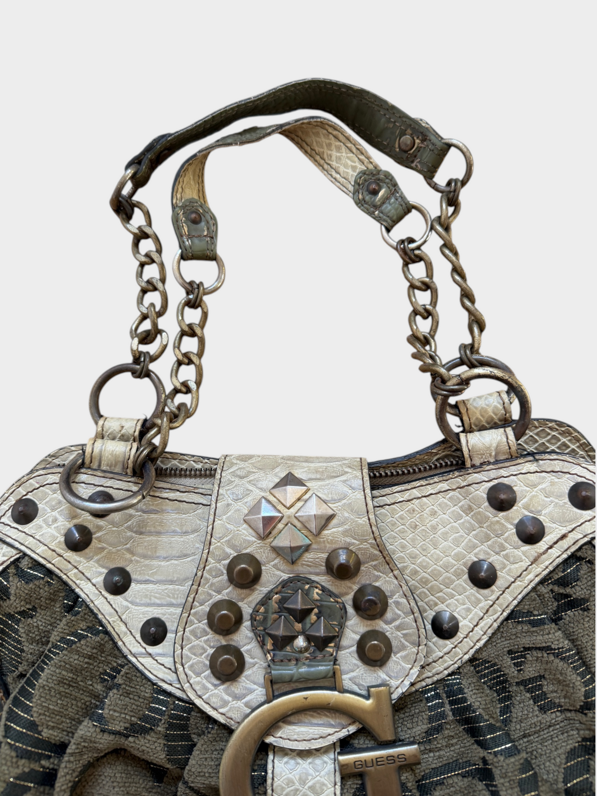 Vintage Guess Monogram Chain Shoulder Bag